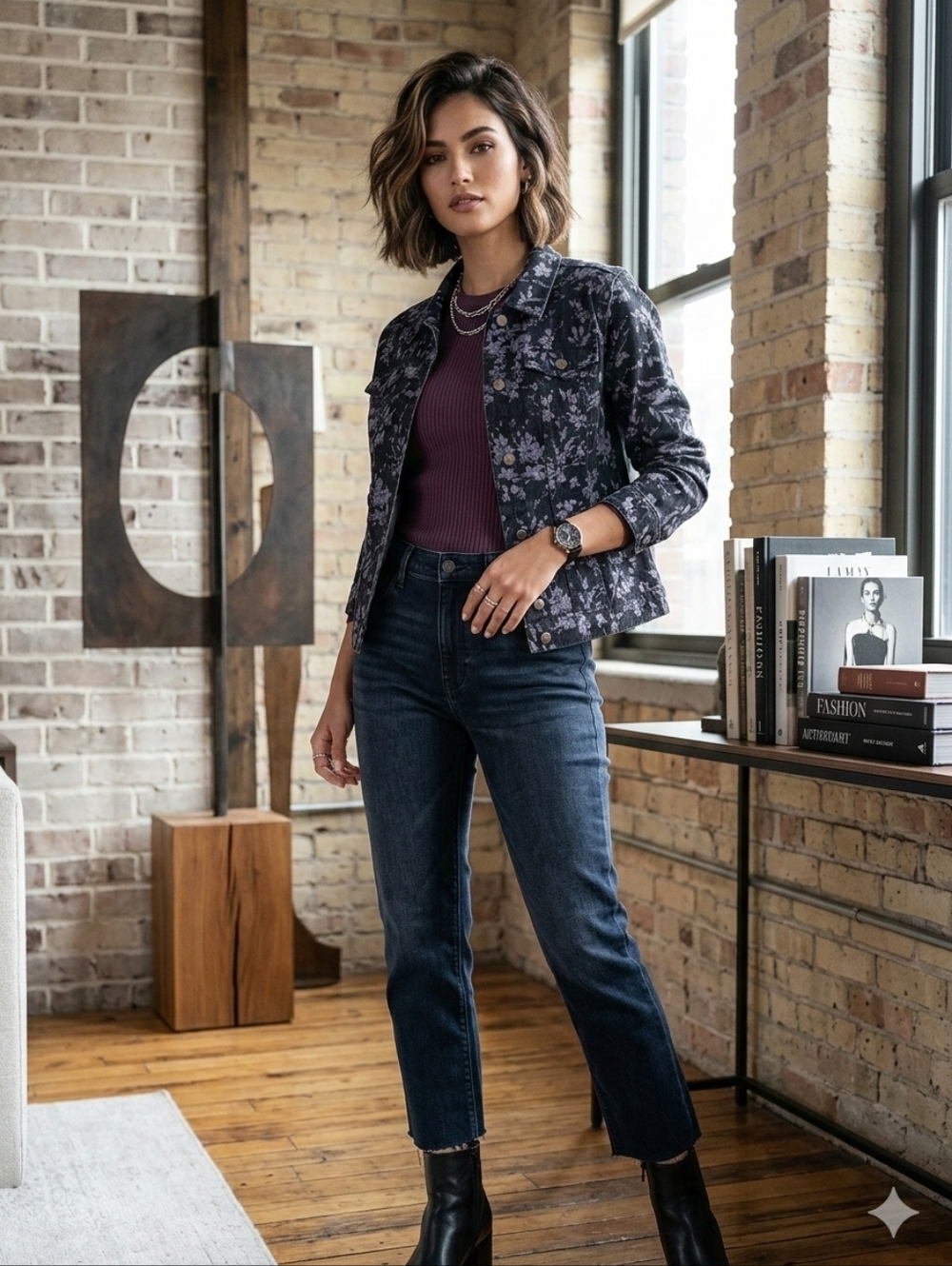 Floral Patterned Denim Jacket